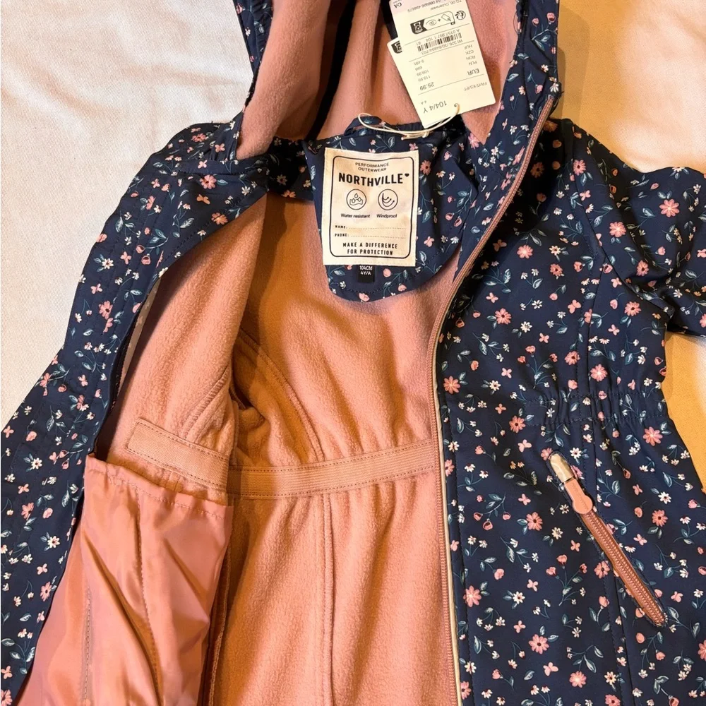 Navy Floral 4T Girls Raincoat with Hood - Picture 2 of 4